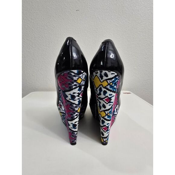 Steve Madden Heels Platform Wedge Black Patent Ikat Chunky Y2K Women's Size 8.5 - Picture 4 of 9